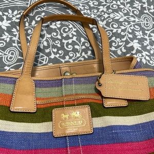 Coach vintage canvas and leather striped purse